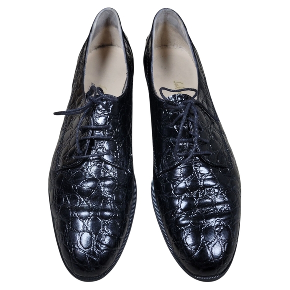 VTG Ferragamo Crocodile Dress Shoes Womens 9 2A Black‎ Oxford Lace Up Alligator - Picture 8 of 13